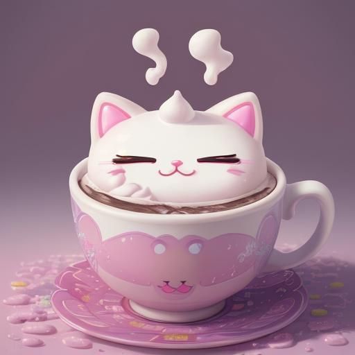 Chibi Marshmallow Cat in Hot Chocolate, Candy Art