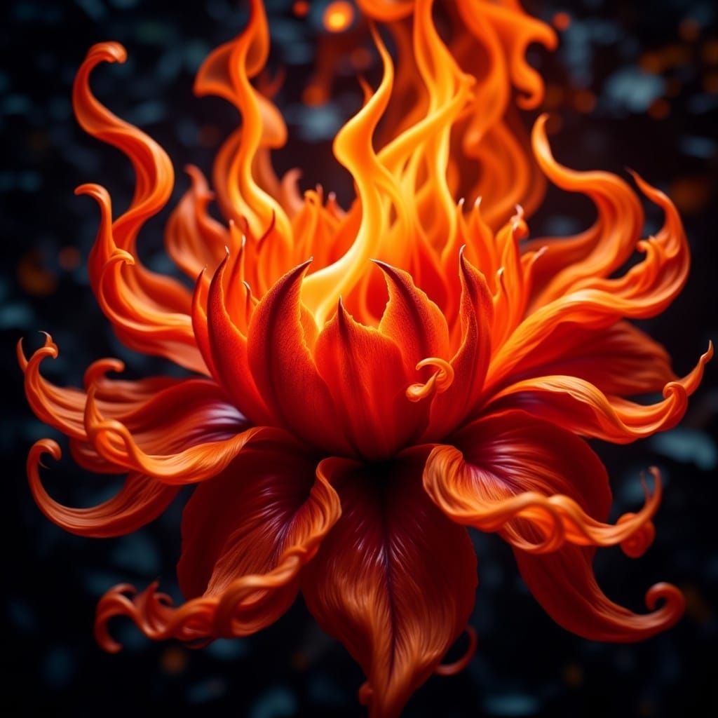 Fiery Bloom in Persian Art Style