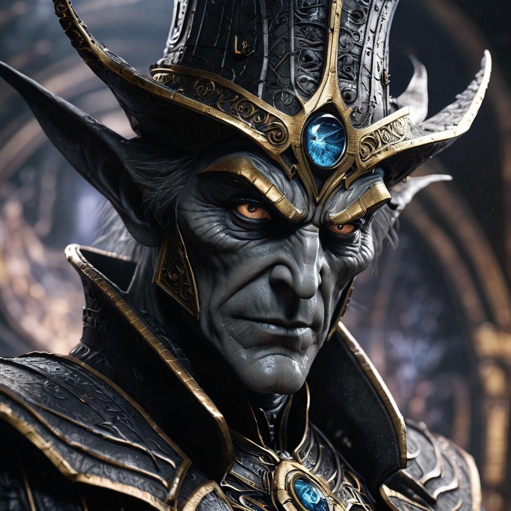 Villainous Magician: Close-Up Portrait in Dark Fantasy Style