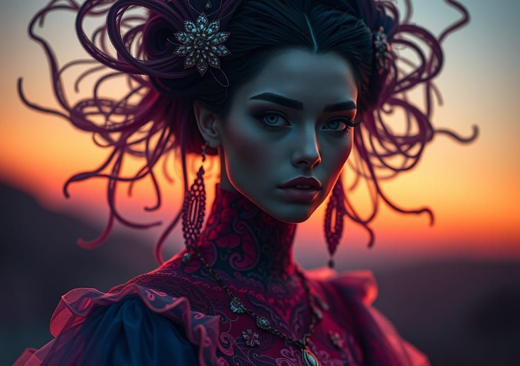 Ethereal Woman with Swirling Aura, Dreamlike Concept Art