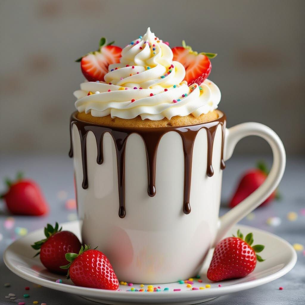 Emma Bridgewater Mug Cake with Fresh Berries and Sprinkles