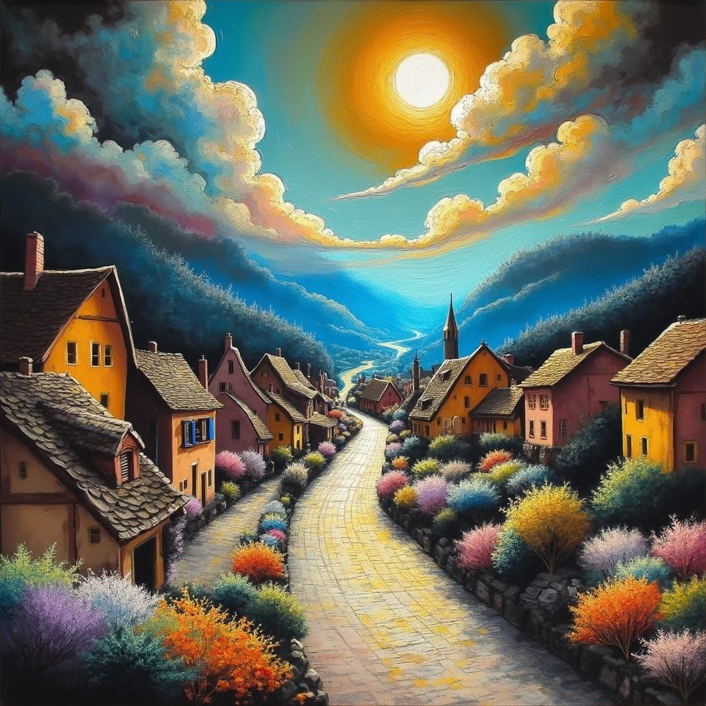 Alsatian Street Scene in Pastel Colors, Impressionist Style