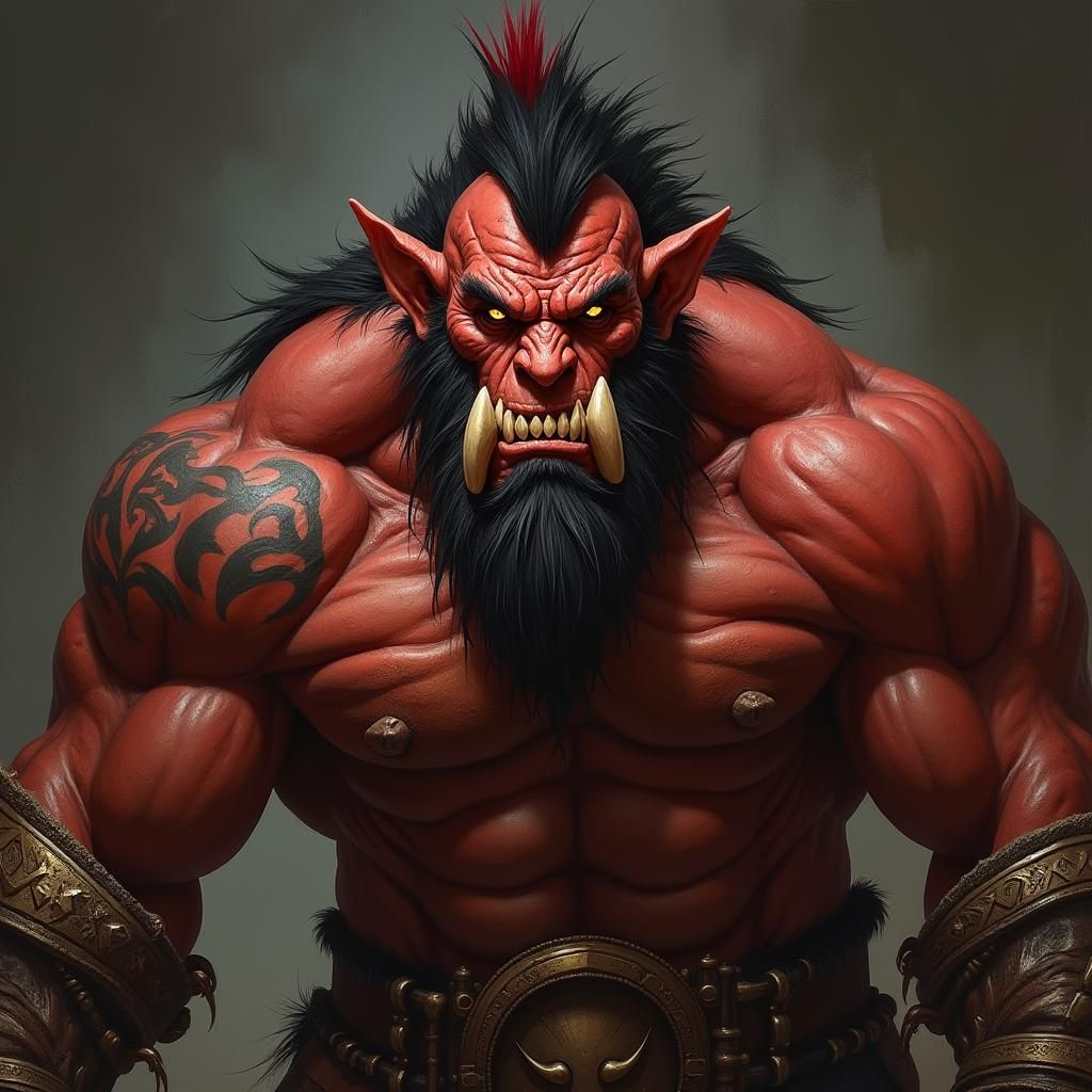 Menacing Orc with Mohawk in Dark Fantasy Style