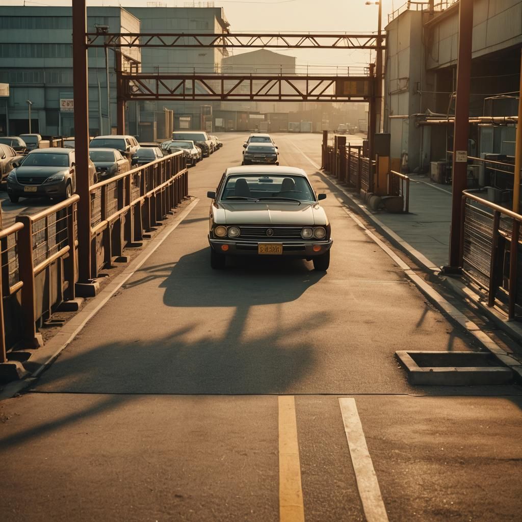 Pyeonghwa Motors Car at Nampo Factory: Cinematic Film Still