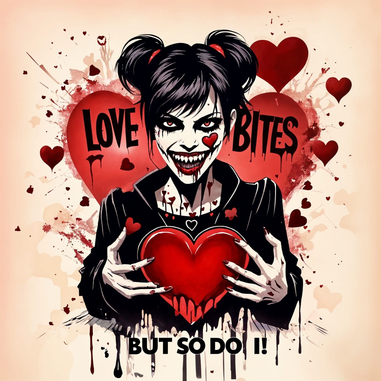 Gothic Vampire Woman with Bitten Heart