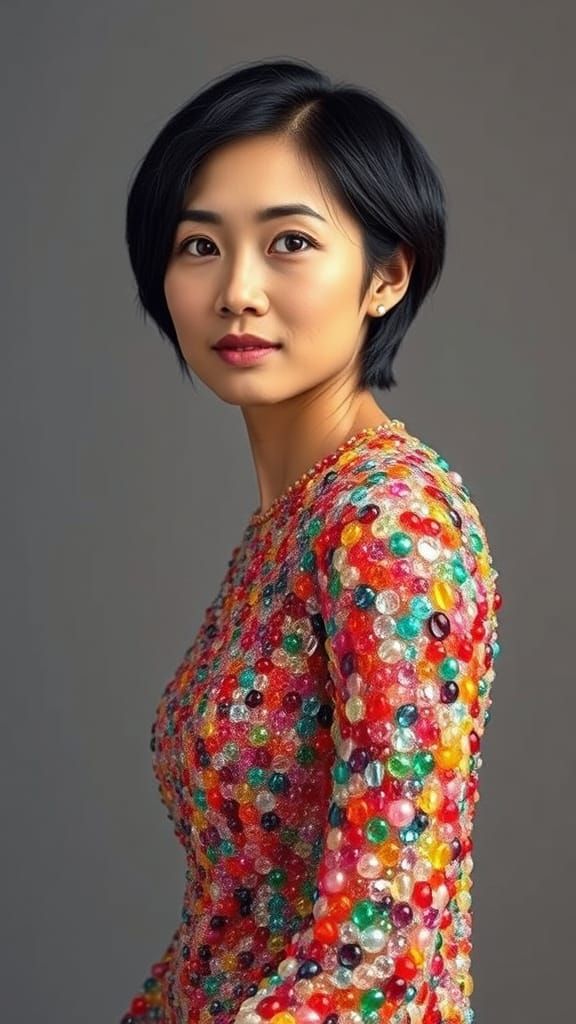 Beaded Asian Woman in Whimsical Style