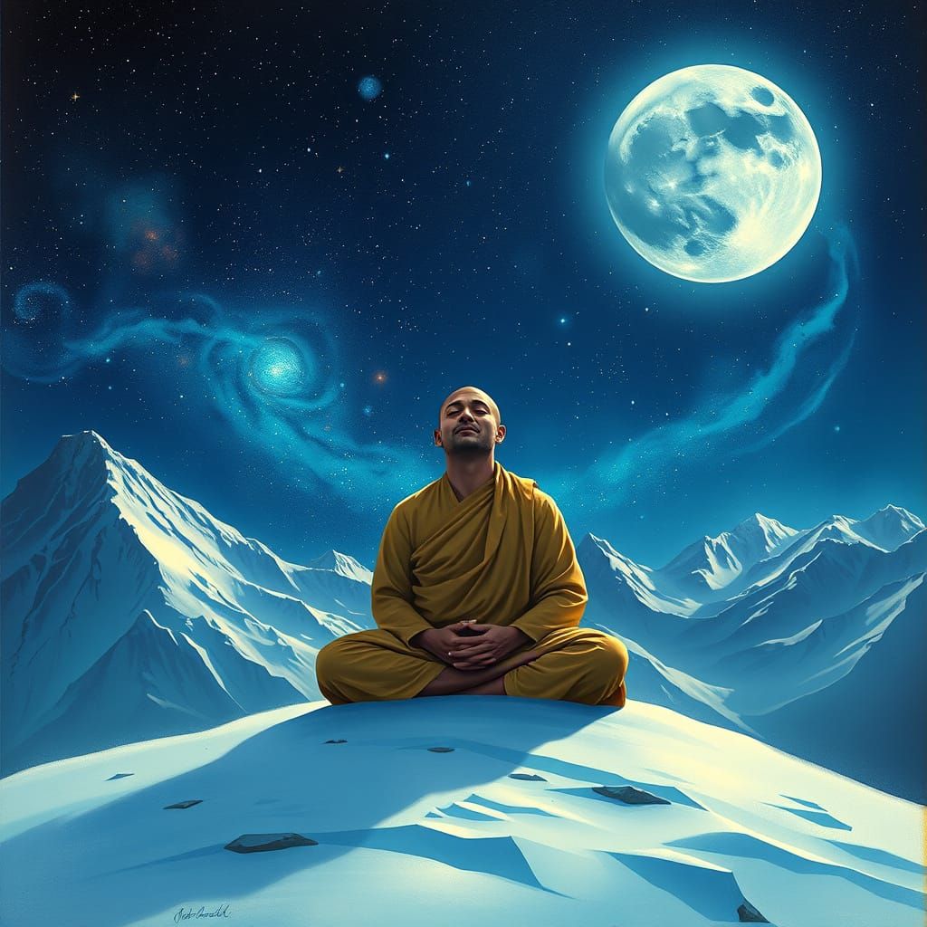 Meditative Monk in Cosmic Harmony
