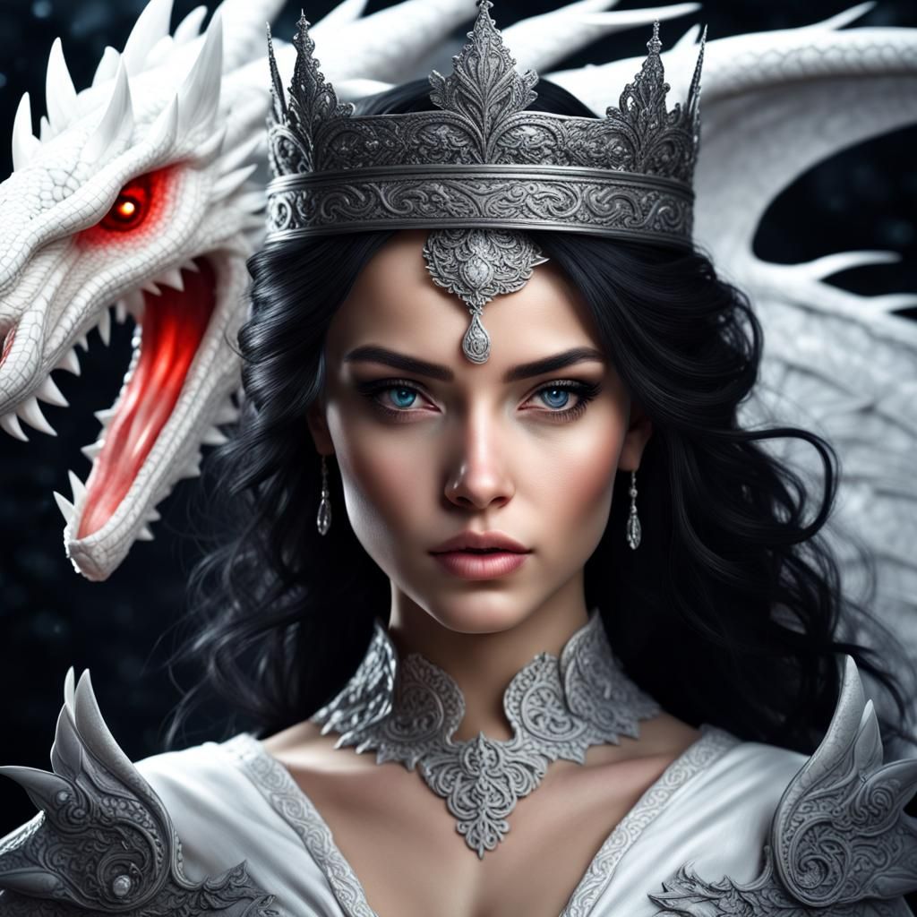 Fantasy Princess with Dragon Crown, Hyperrealistic Rendering