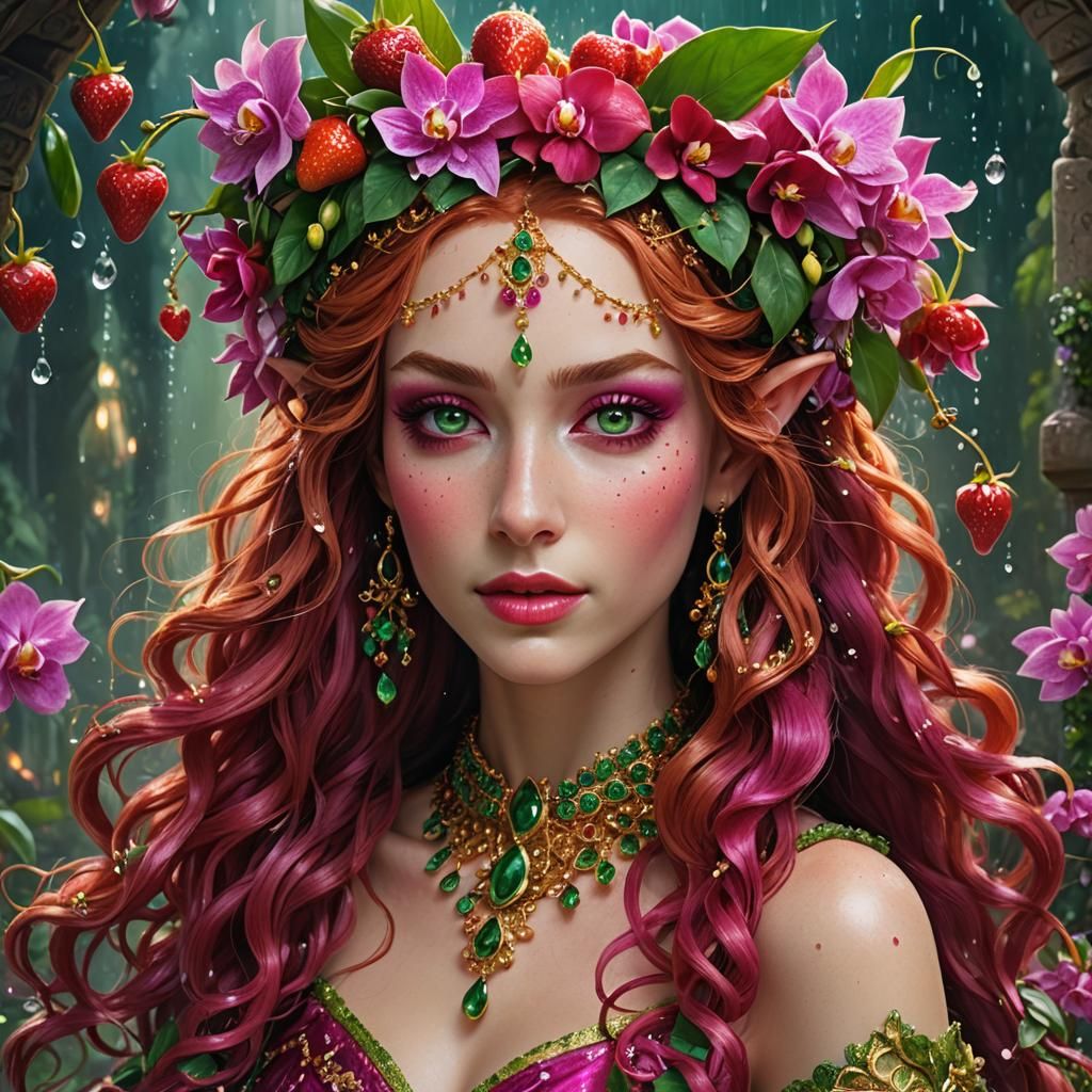Elven Girl with Red Hair in Strawberry Field