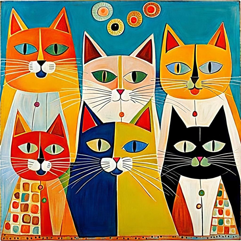 Detailed Cat Family Portrait