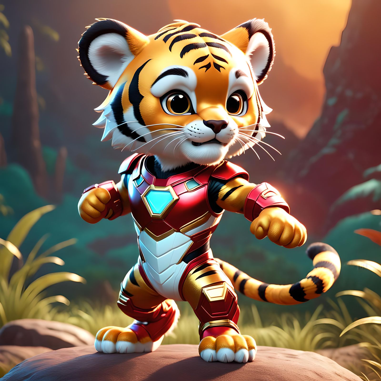 Adorable Tiger Cub Superhero in 3D Digital Art