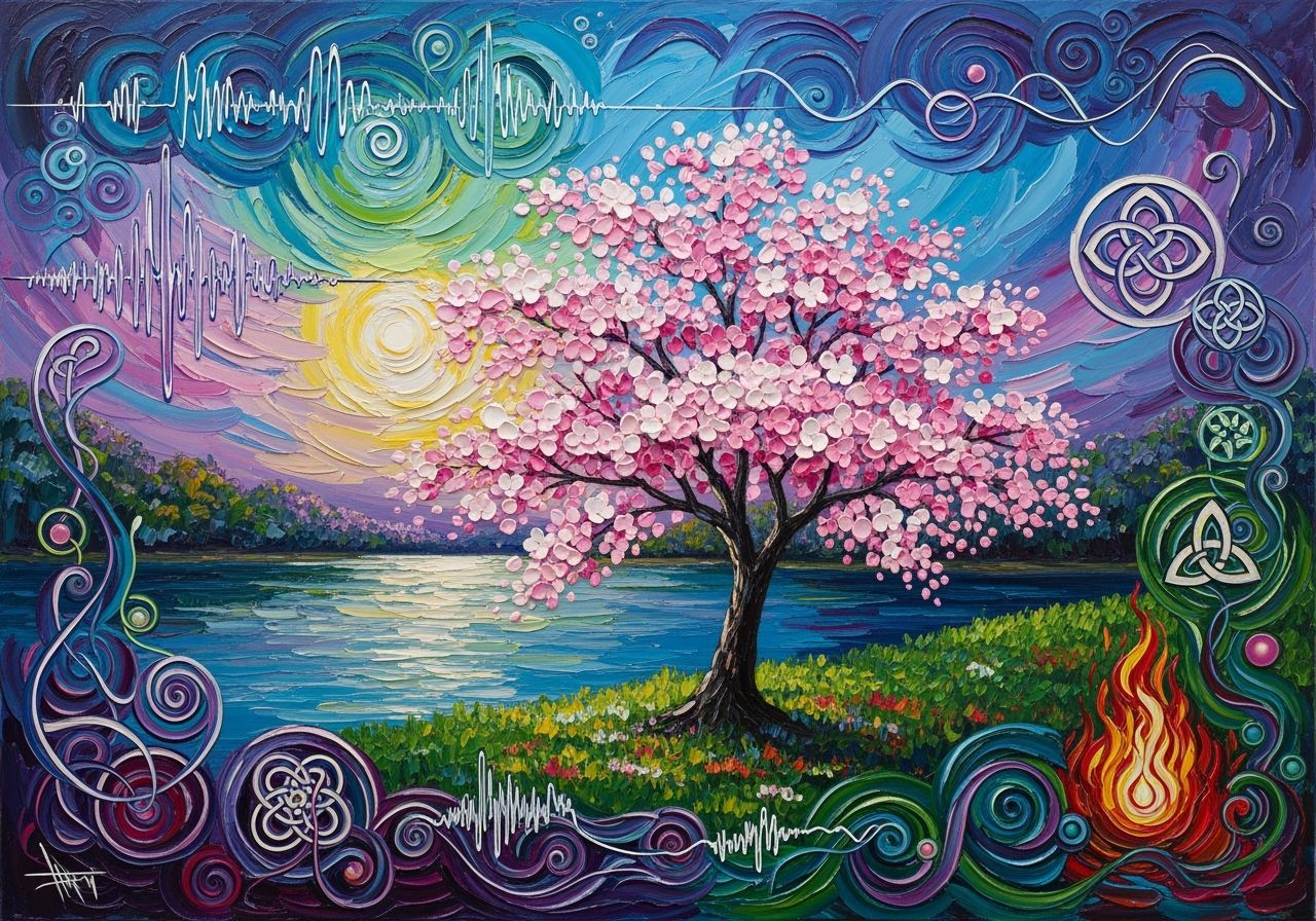 Surreal Impasto Painting of a Blossoming Sakura Tree