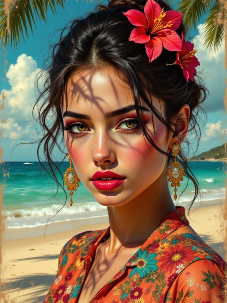 Golden Goddess Amidst Neon Waves and Ottoman Splendor