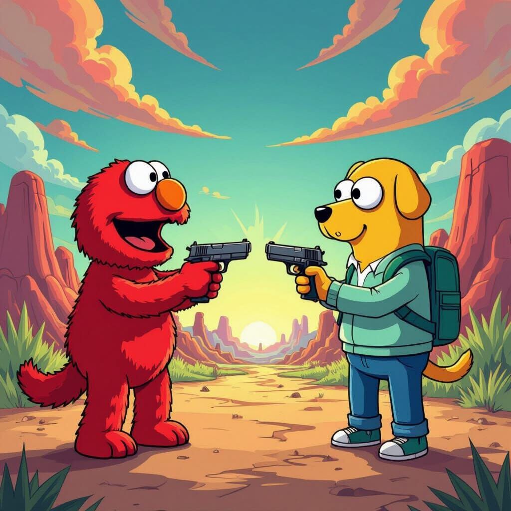 Elmo and Jake the Dog in Absurd Glock Standoff