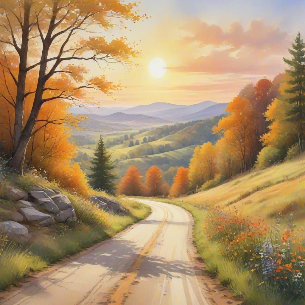 West Virginia Countryside in Whimsical Watercolor