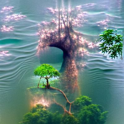 Surreal Jungle Bonsai Tree with Cherry Blossoms