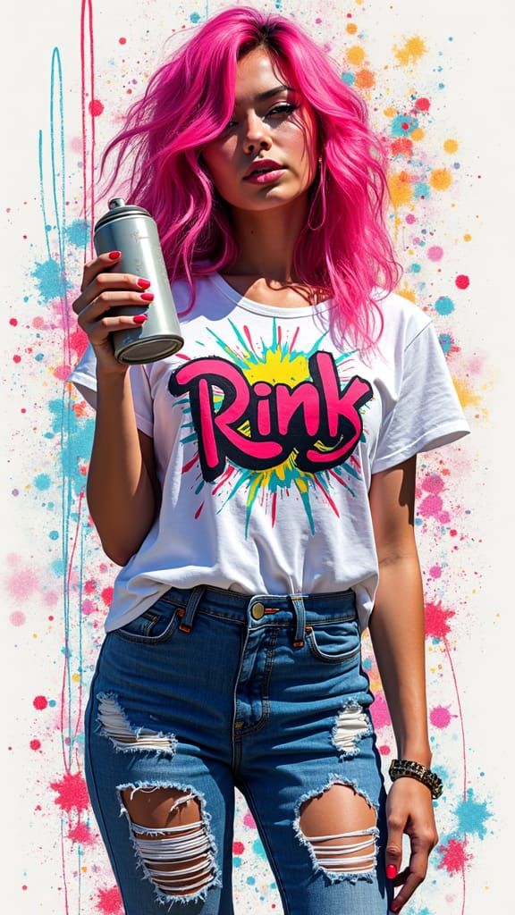 Vibrant Street Art Woman with Spray Paint