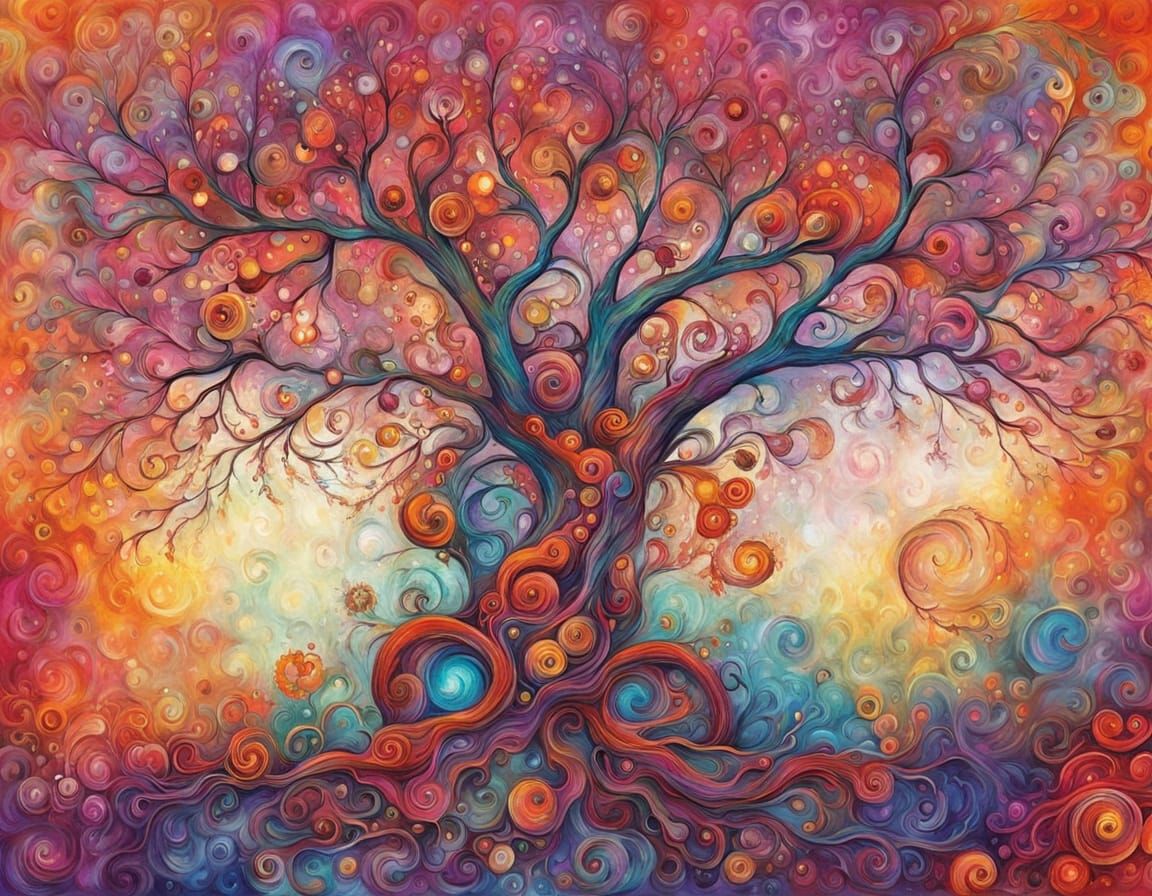 Psychedelic Hippie Village Under Colorful Fairy Lights