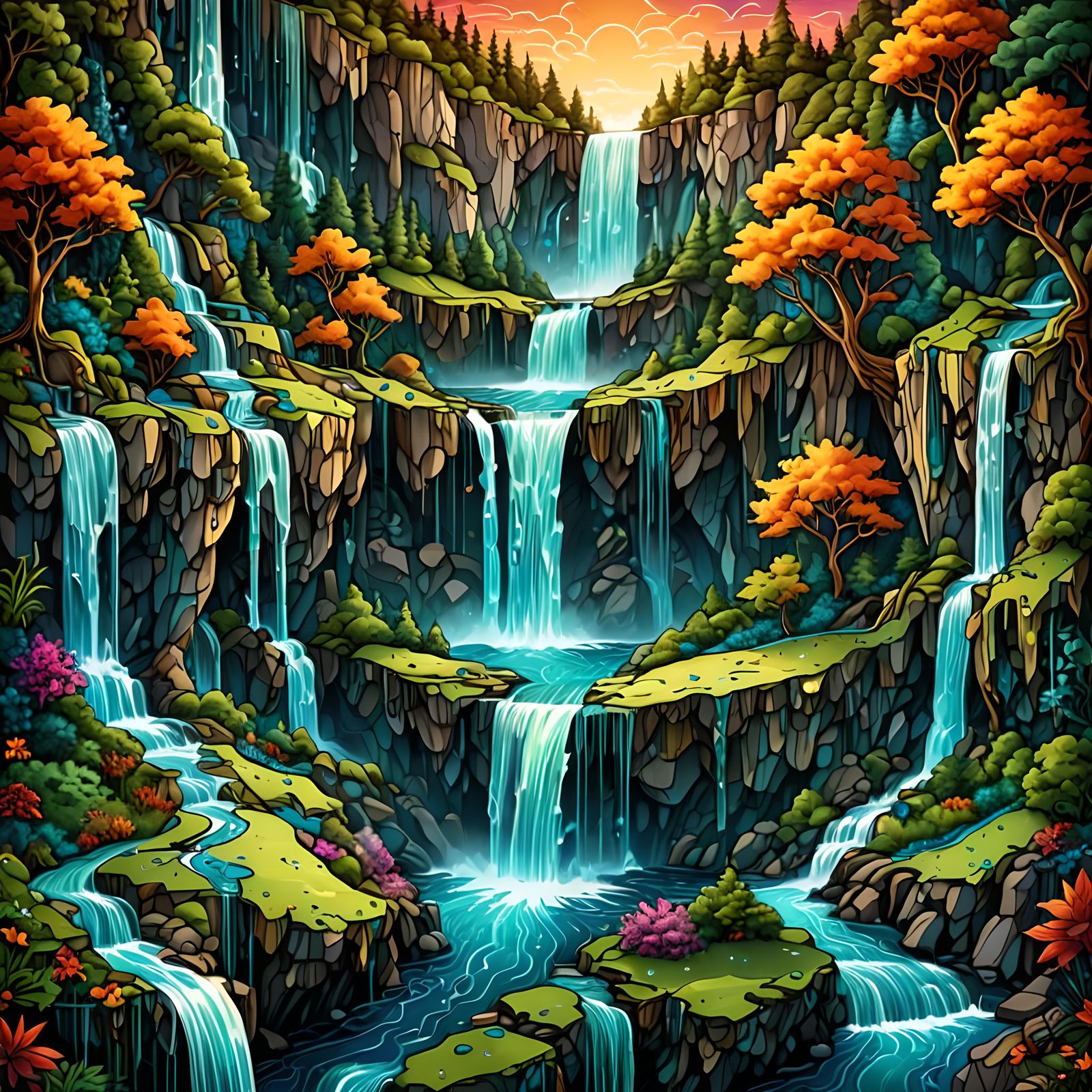 Endless waterfall stairs