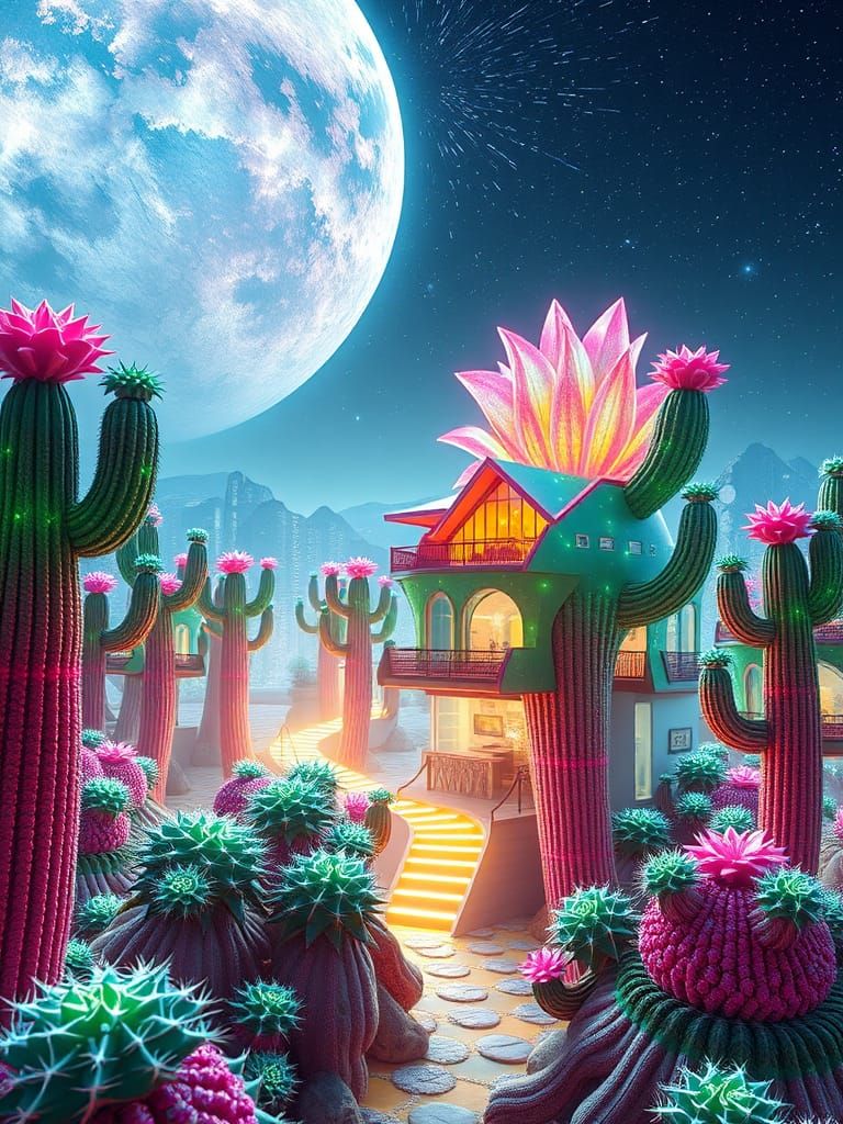 Futuristic Cacti Cities in Hyperrealistic Landscape