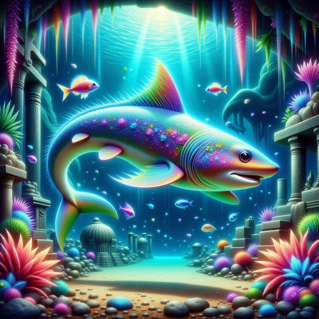 Surreal Duck-Shark Embarks on Cosmic Odyssey through Atlanti...