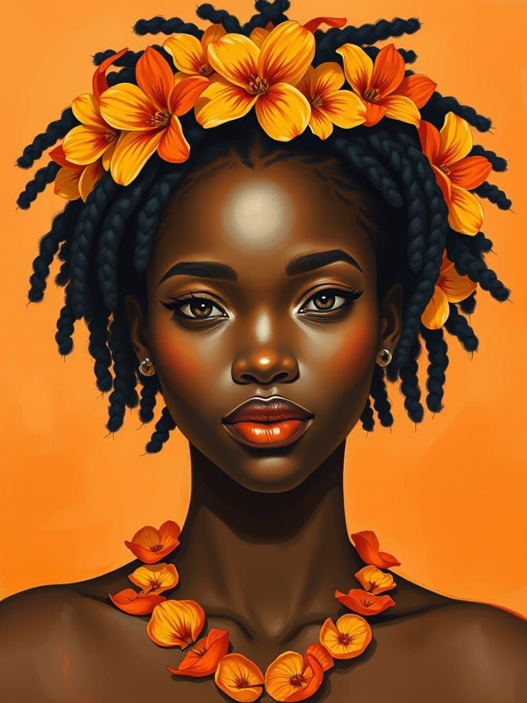 Vibrant Portrait of Woman with Floral Crown in Painterly Sty...