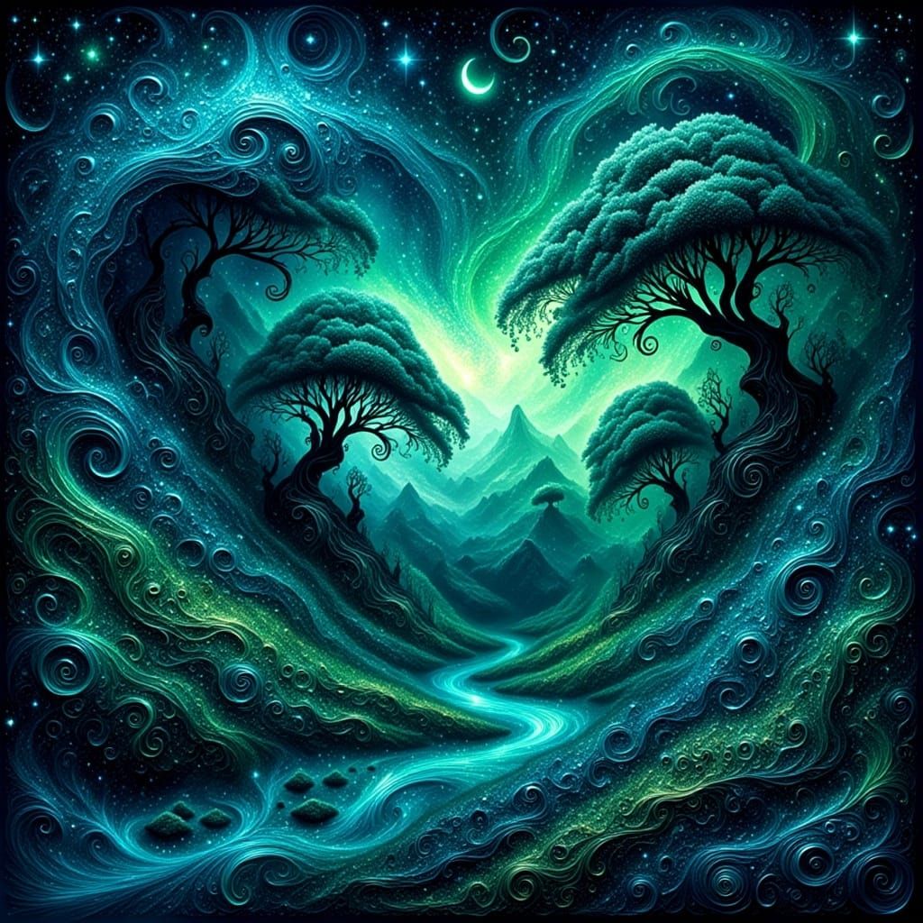 Abstract Fantasy Landscape with Swirling Textures