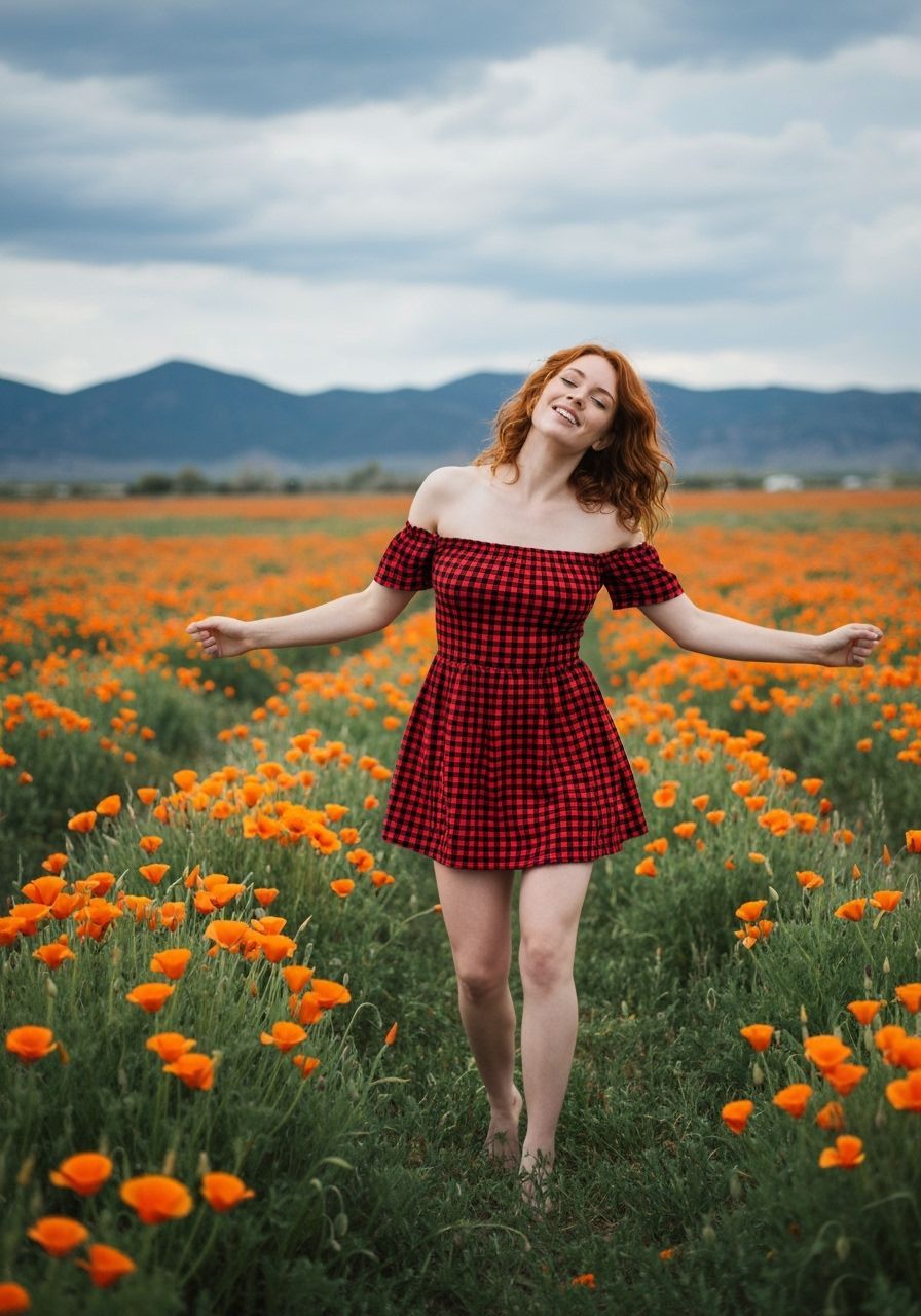 Joyful Woman in Poppy Field