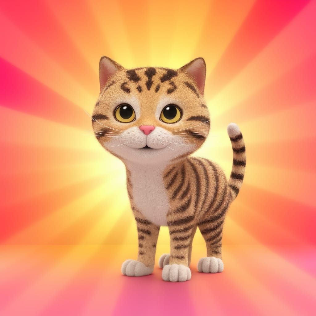 Charming Tabby Cat in Vibrant Gradient Background