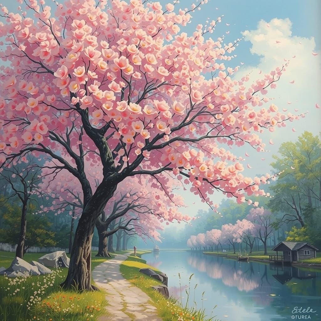 Pink Japanese Trees in Dreamy Romantic Style