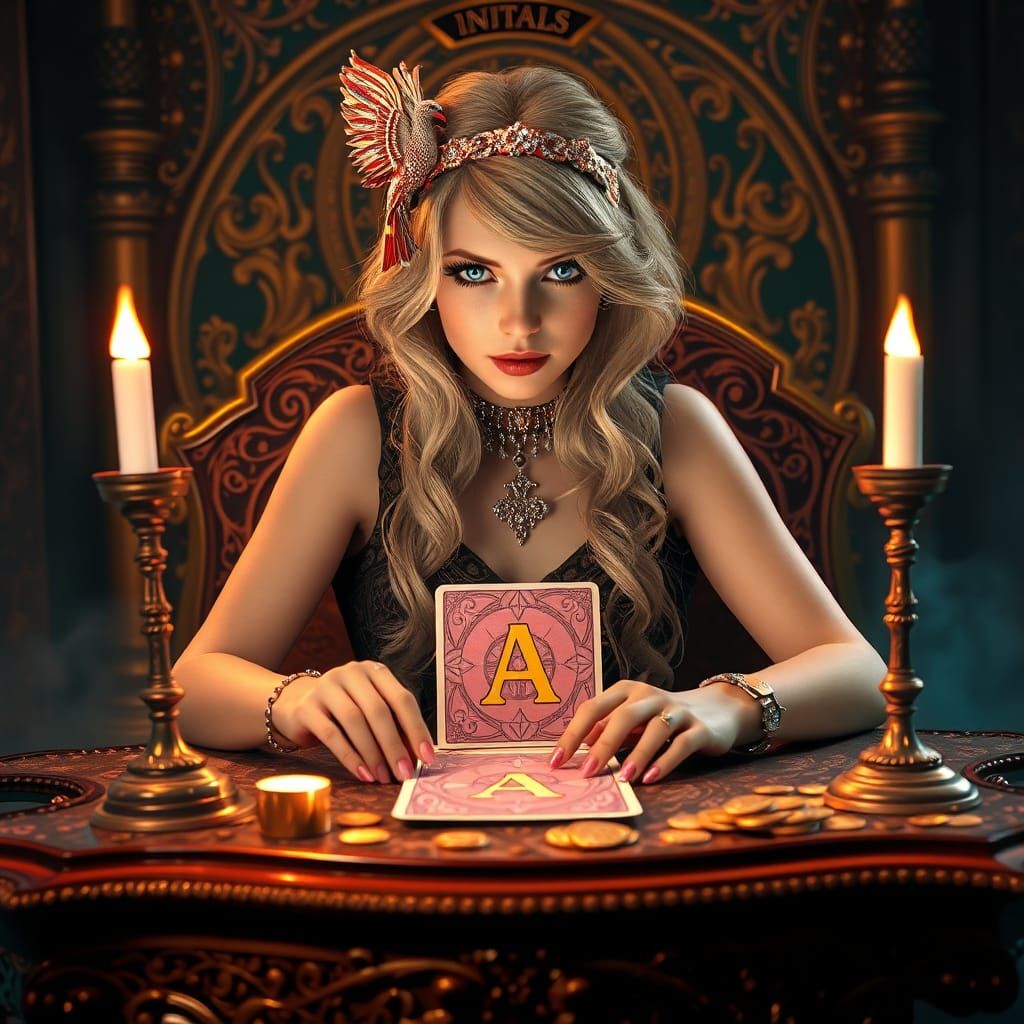 Tarot Reader with Phoenix Headband in Art Nouveau Style