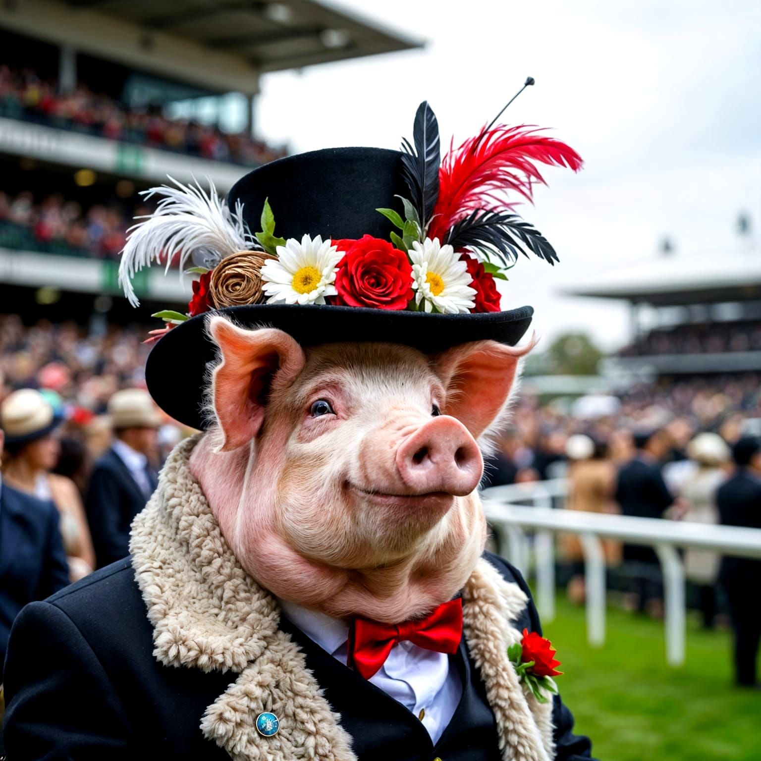 Obese Pig at the Grand National Horse Race