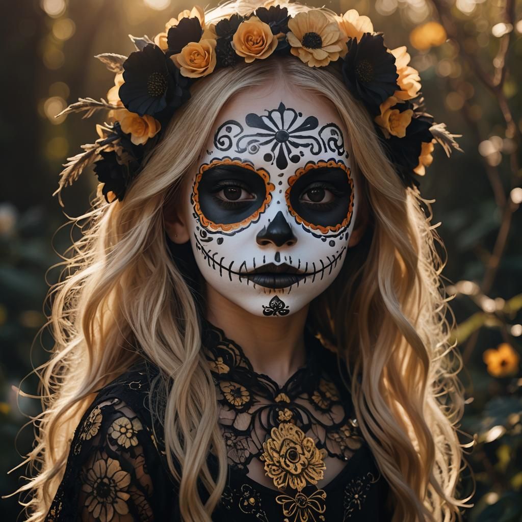 Catrina Girl with Sugar Skull Makeup