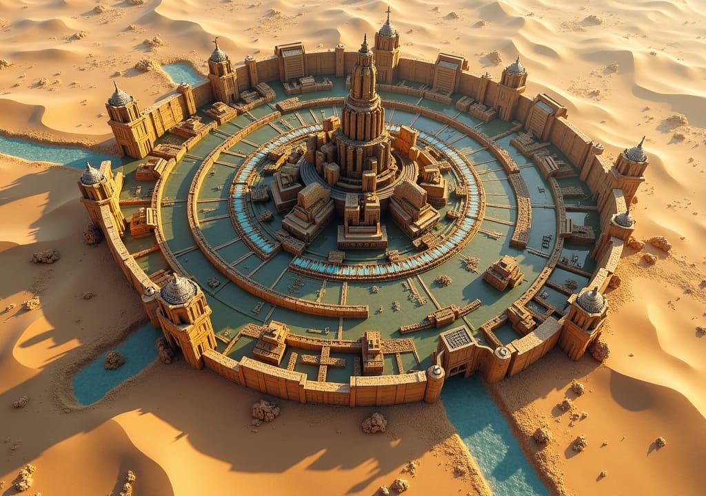 Steampunk Sci-Fi Circular City Map in Desert