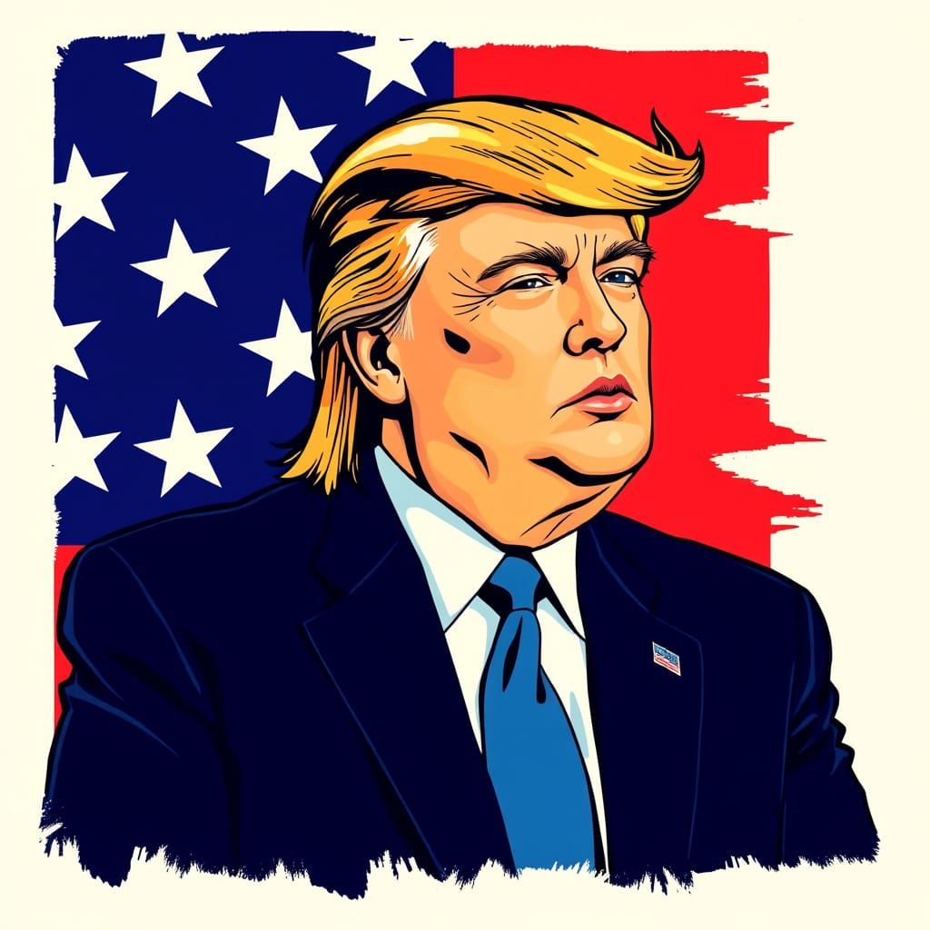Mullet Trump in American Flag Illustration