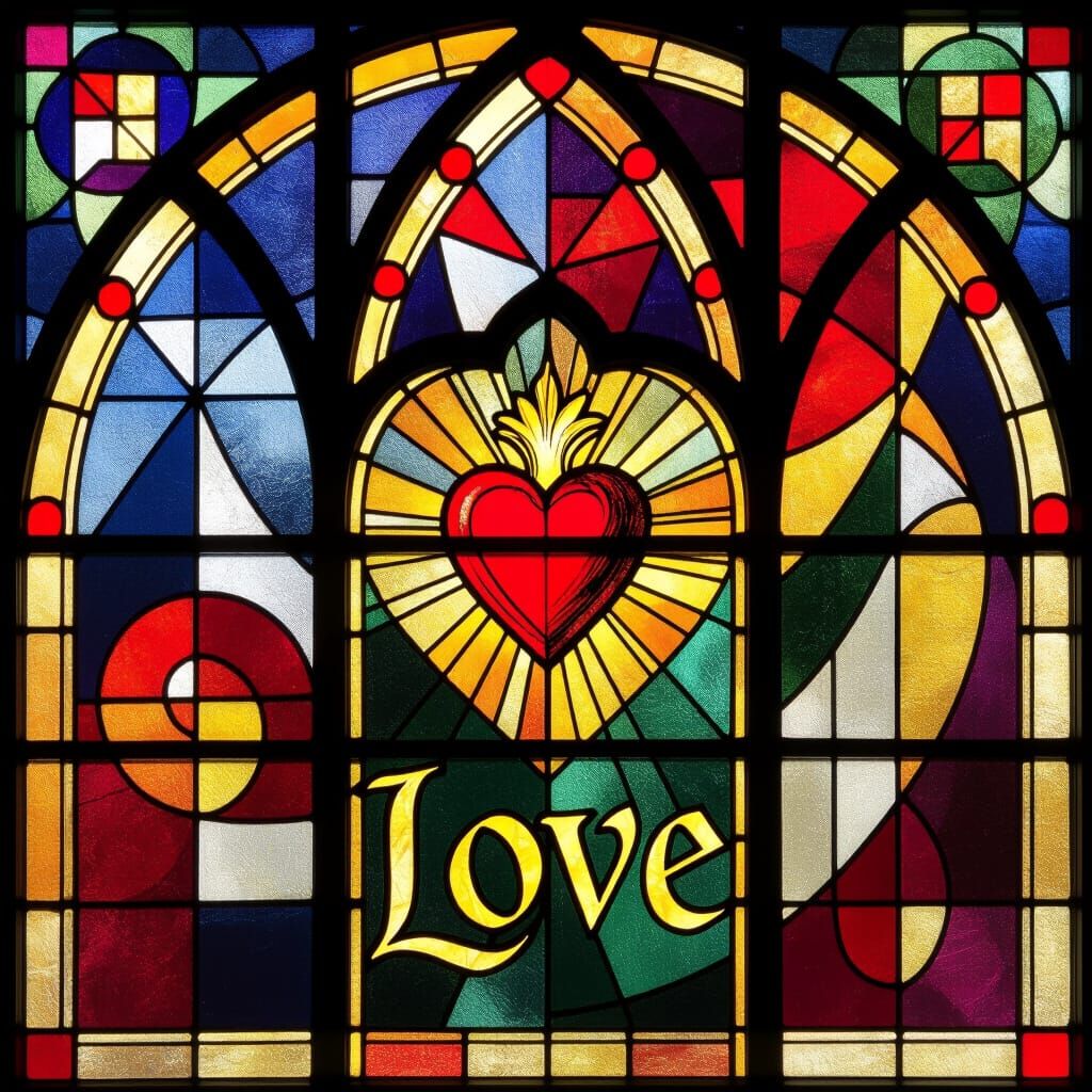 Gothic Stained Glass Sacred Heart with Abstract Shapes