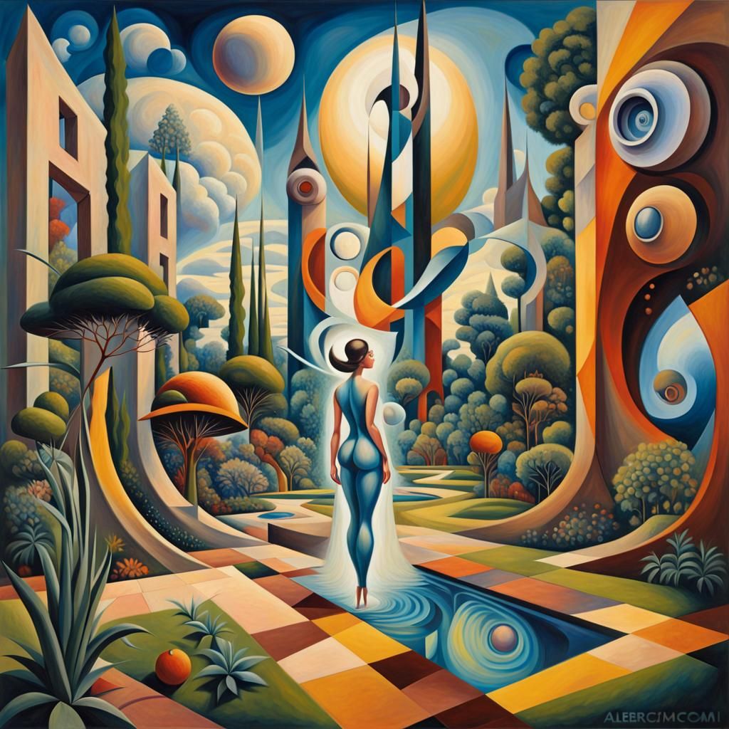 Surreal Cosmic Landscape in Abstract Cubism