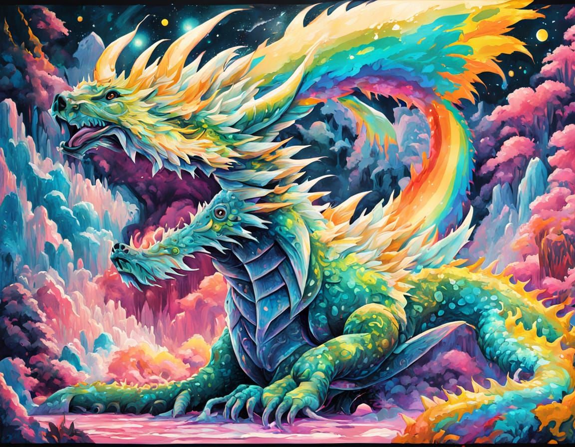 Ethereal Crystal Dragon in a Vibrant Fantasy Landscape