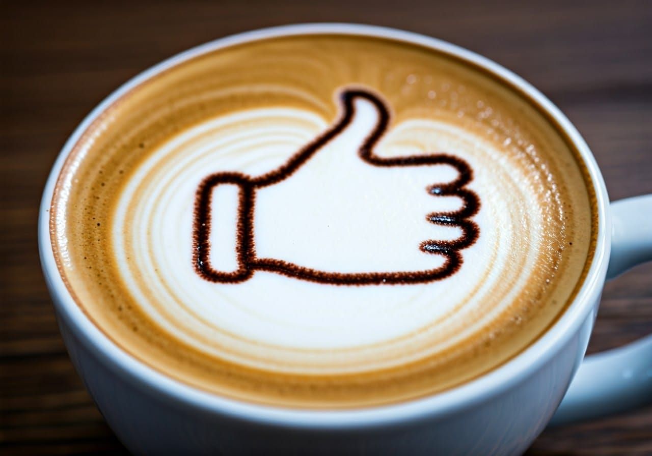 Latte Art: Thumbs Up Symbol in Coffee Froth