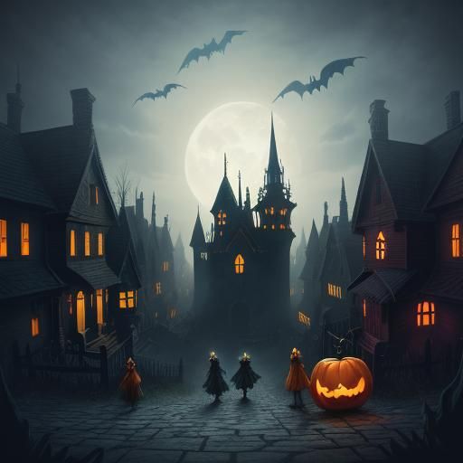 Monster Kids Trick-or-Treating: Cinematic Halloween Scene