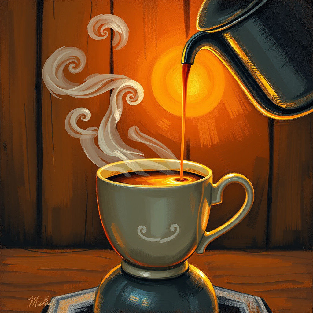 Coffee Crafted by Flame: Impressionist Sunset Scene