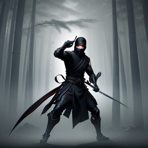 Mystical Ninja in Moonlit Japanese Garden