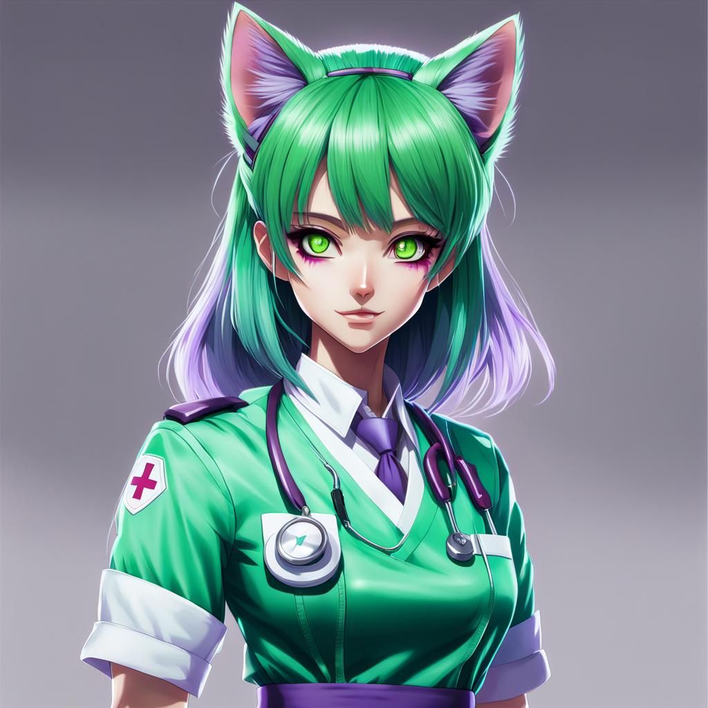 Anime Catgirl Nurse in Studio Trigger Style