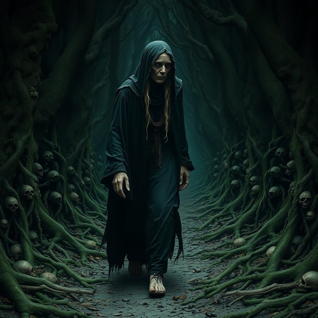Baba Yaga in Dark Forest, Gritty Art Style
