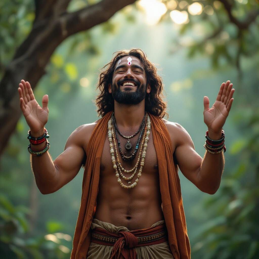 Vedic Man Blessing from Tree in Digital Art Style