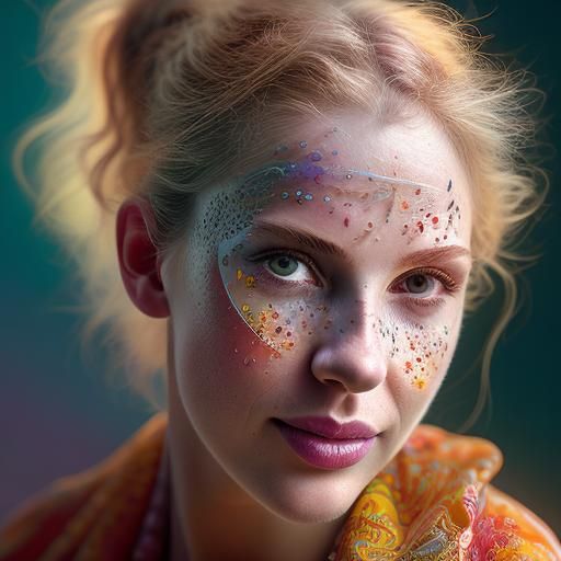 Blond Nymph-Witch Portrait in Cubist Mosaic Style