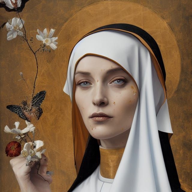 Nun Portrait in Renaissance Style, Digital Art