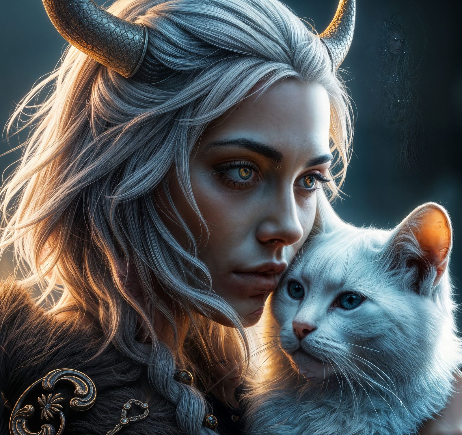 Viking Queen with Majestic Feline Companion