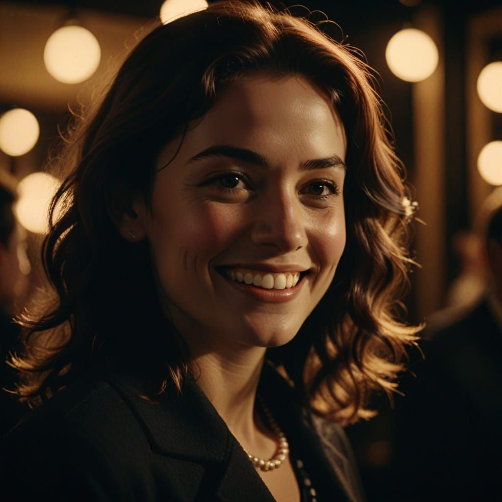 Satisfied Customer Smiling in Film Noir Style