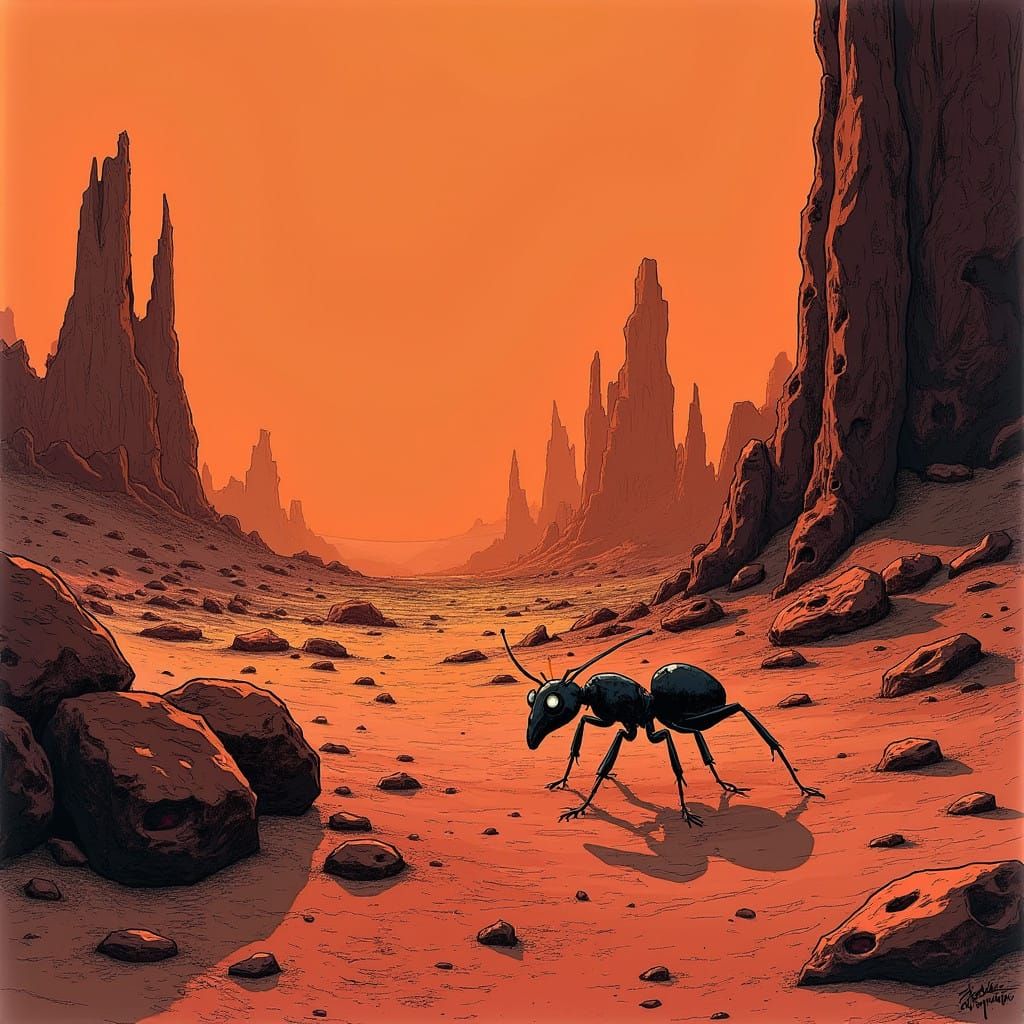 Mars Explorer Ant in a Futuristic Landscape